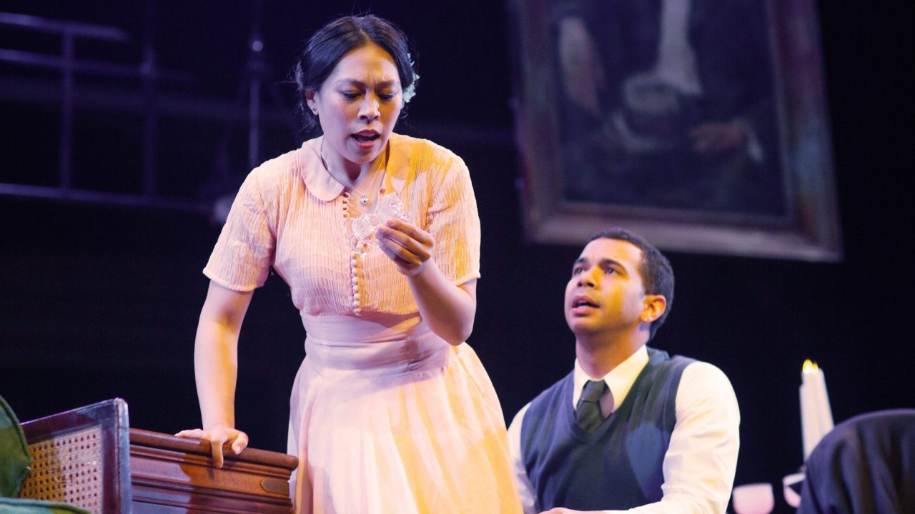 Laura (Nicole Javier) shows off her glass figurine collection to Jim (William Thomas Hodgson) in San Francisco Playhouse's "The Glass Menagerie," performing May 2 - June 15. Laura (Nicole Javier) shows off her glass figurine collection to Jim (William Thomas Hodgson) in San Francisco Playhouse's "The Glass Menagerie," performing May 2 - June 15.