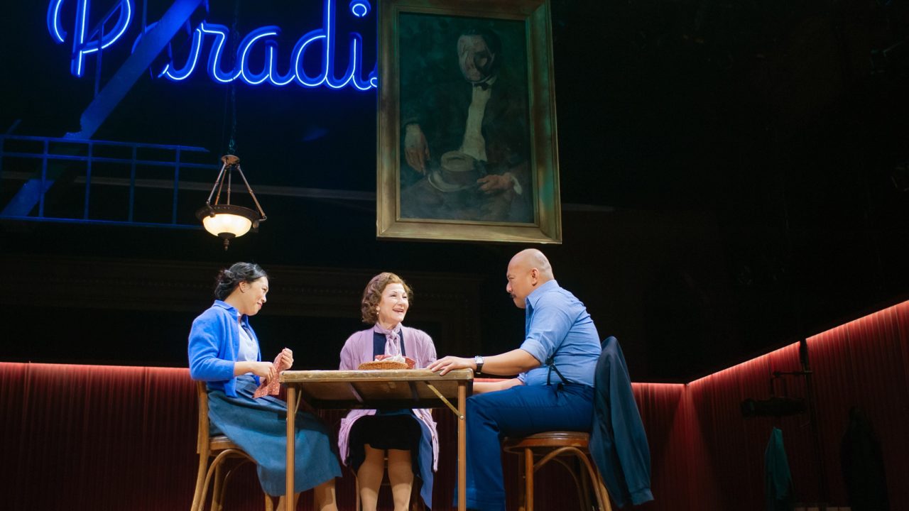 Laura (Nicole Javier), Amanda (Susi Damilano), and Tom (Jomar Tagatac) share a meal in San Francisco Playhouse's "The Glass Menagerie," performing May 2 - June 15. Laura (Nicole Javier), Amanda (Susi Damilano), and Tom (Jomar Tagatac) share a meal in San Francisco Playhouse's "The Glass Menagerie," performing May 2 - June 15.
