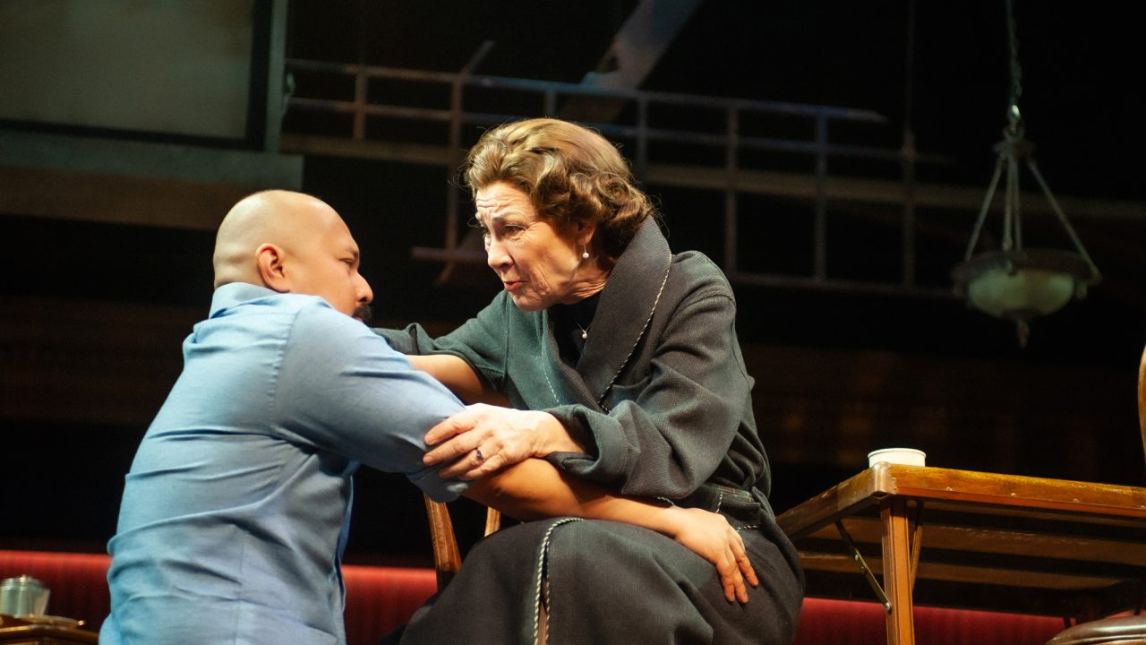 Tom (Jomar Tagatac) listens as his mother Amanda (Susi Damilano) appeals to him in San Francisco Playhouse's "The Glass Menagerie," performing May 2 - June 15. Tom (Jomar Tagatac) listens as his mother Amanda (Susi Damilano) appeals to him in San Francisco Playhouse's "The Glass Menagerie," performing May 2 - June 15.