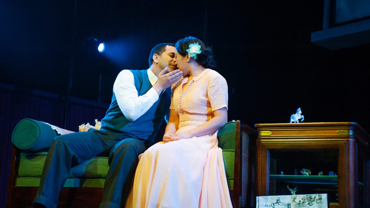 Jim (William Thomas Hodgson) kisses Laura (Nicole Javier) in San Francisco Playhouse's "The Glass Menagerie," performing May 2 - June 15. Jim (William Thomas Hodgson) kisses Laura (Nicole Javier) in San Francisco Playhouse's "The Glass Menagerie," performing May 2 - June 15.