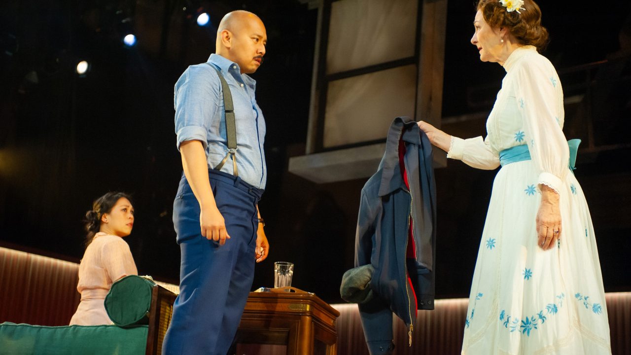 Laura (Nicole Javier) watches as Tom (Jomar Tagatac) is confronted by Amanda (Susi Damilano) in San Francisco Playhouse's "The Glass Menagerie," performing May 2 - June 15. Laura (Nicole Javier) watches as Tom (Jomar Tagatac) is confronted by Amanda (Susi Damilano) in San Francisco Playhouse's "The Glass Menagerie," performing May 2 - June 15.