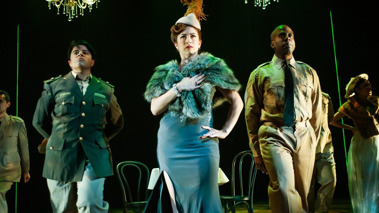 The aristocracy and military (l to r: Deanalís Arocho Resto, Christine M. Capsuto-Shulman, Jurä Davis) show their disdain for Eva in San Francisco Playhouse's "Evita," performing June 27 - September 7, 2024 The aristocracy and military (l to r: Deanalís Arocho Resto, Christine M. Capsuto-Shulman, Jurä Davis) show their disdain for Eva in San Francisco Playhouse's "Evita," performing June 27 - September 7, 2024