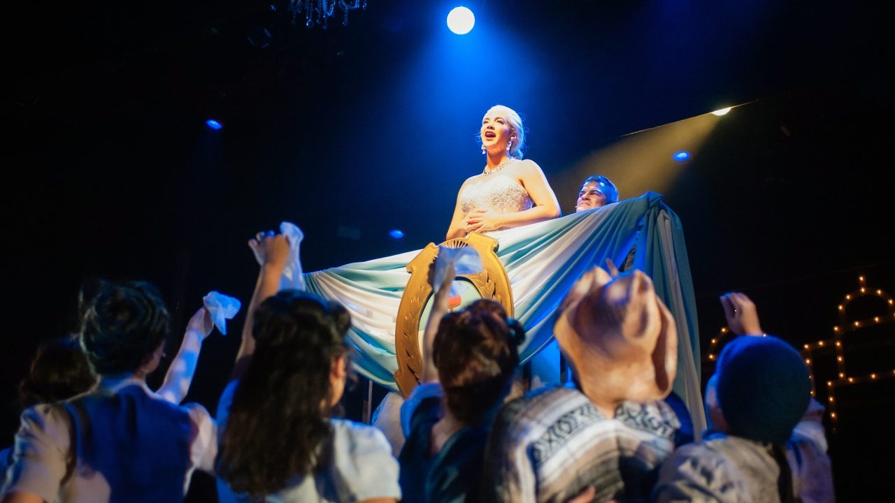 Eva Perón (Sophia Alawi) addresses her people in San Francisco Playhouse's "Evita," performing June 27 - September 7, 2024. Eva Perón (Sophia Alawi) addresses her people in San Francisco Playhouse's "Evita," performing June 27 - September 7, 2024.
