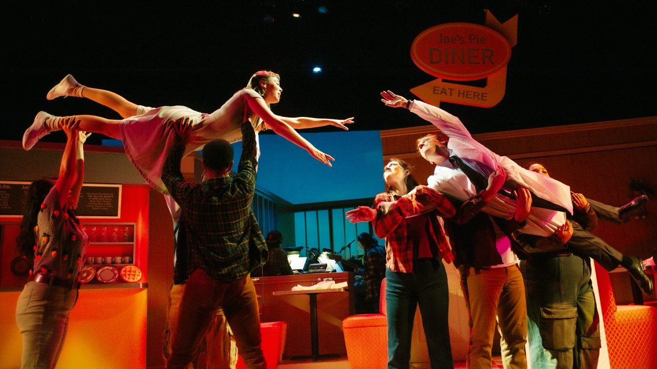 Jenna (Ruby Day) dreams of Dr. Pomatter (Zeke Edmonds) in "Waitress," presented by San Francisco Playhouse November 21 – January 18. "Waitress" production photo.