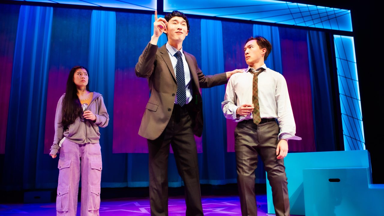 Benkei (center - Edric Young) startles Ami (left - Ana Ming Bostwick-Singer) and Ojichan (right- James Aaron Oh) with his vision for the future in San Francisco Playhouse's "Exotic Deadly: Or the MSG Play," performing January 30 - March 8. Benkei (center - Edric Young) startles Ami (left - Ana Ming Bostwick-Singer) and Ojichan (right- James Aaron Oh) with his vision for the future in San Francisco Playhouse's "Exotic Deadly: Or the MSG Play," performing January 30 - March 8.