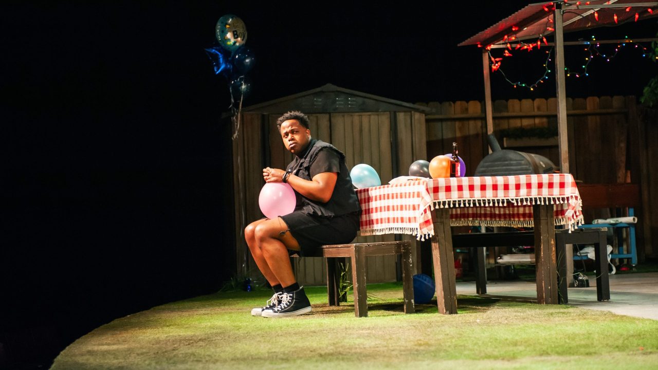 Juicy (Devin A. Cunningham) sets up for the barbecue in "Fat Ham," presented by San Francisco Playhouse March 20 - April 19. Juicy (Devin A. Cunningham) sets up for the barbecue in "Fat Ham," presented by San Francisco Playhouse March 20 - April 19.