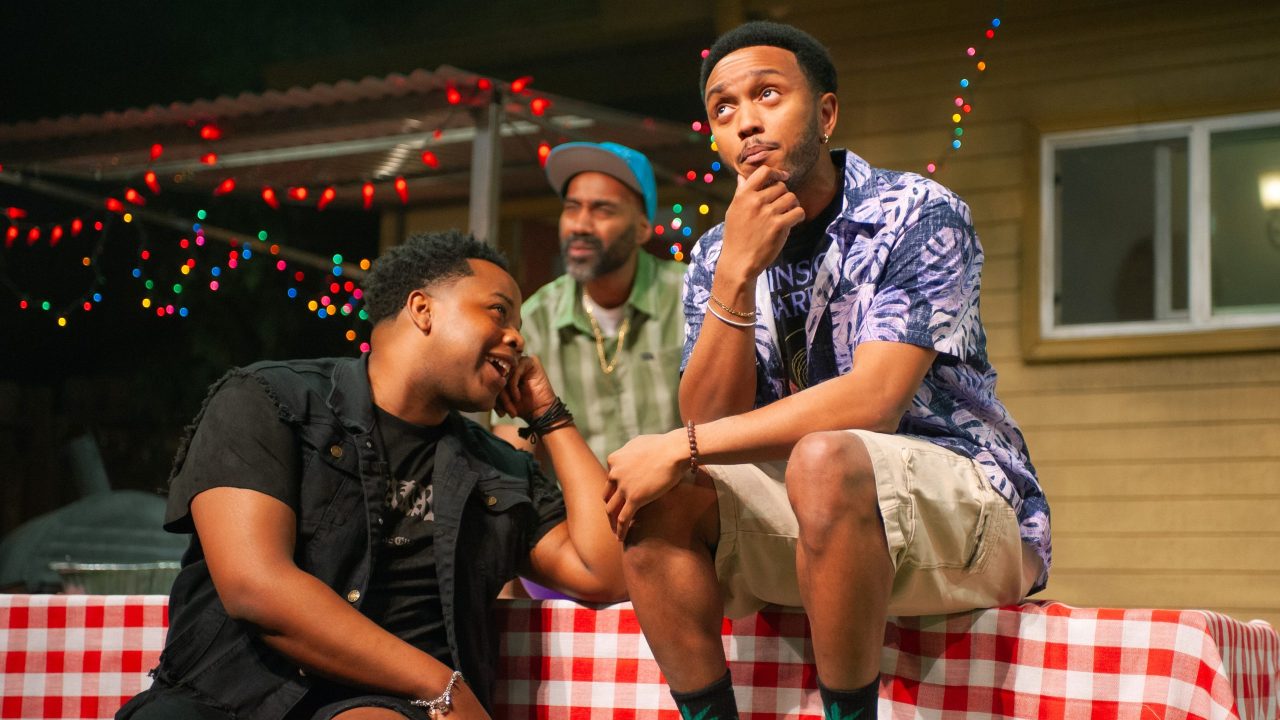 Juicy (Devin A. Cunningham), Rev (Ron Chapman) and Tio (Jordan Covington) chat about life in "Fat Ham," presented by San Francisco Playhouse March 20 - April 19. Juicy (Devin A. Cunningham), Rev (Ron Chapman) and Tio (Jordan Covington) chat about life in "Fat Ham," presented by San Francisco Playhouse March 20 - April 19.