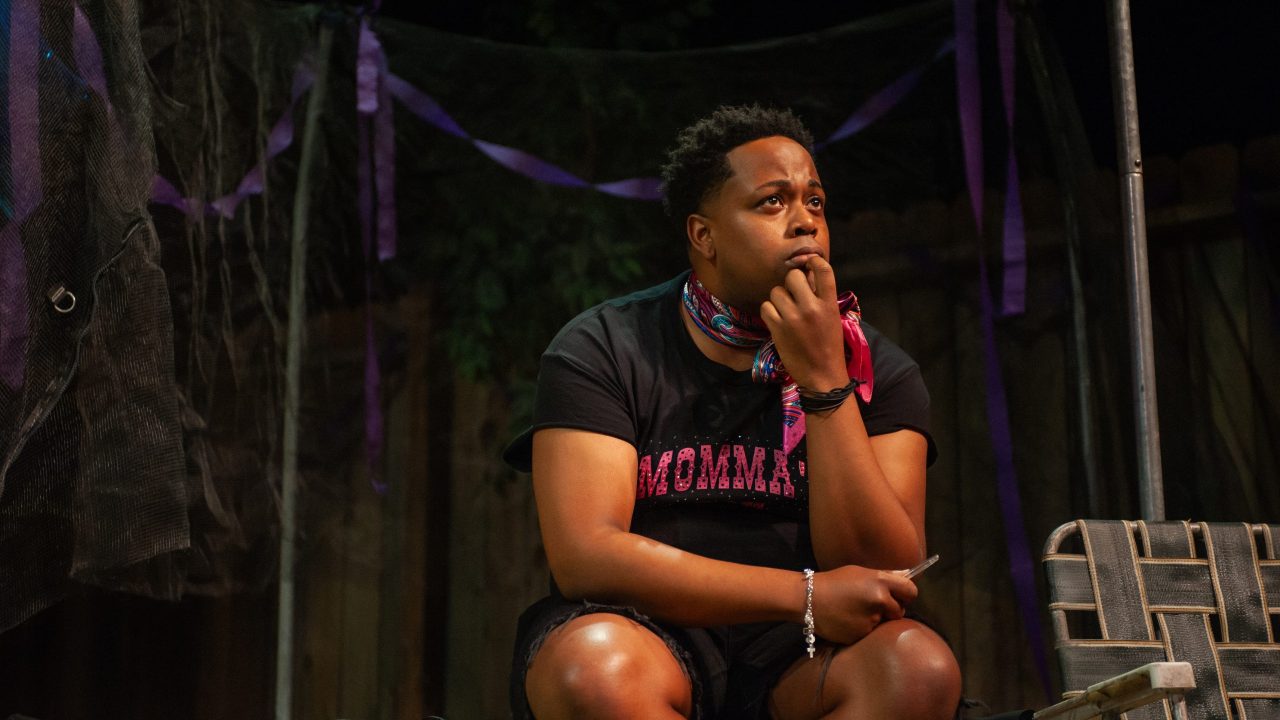 Juicy (Devin A. Cunningham) contemplates his options in "Fat Ham," presented by San Francisco Playhouse March 20 - April 19. Juicy (Devin A. Cunningham) contemplates his options in "Fat Ham," presented by San Francisco Playhouse March 20 - April 19.