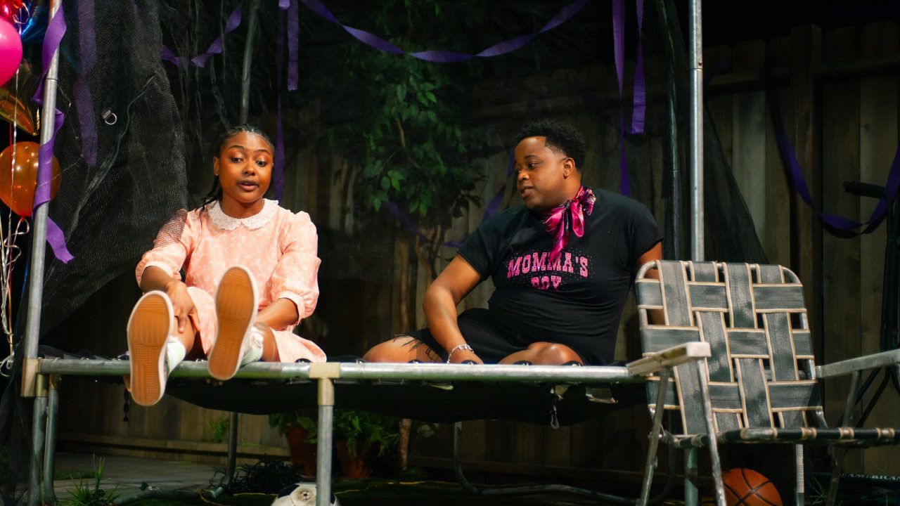 Opal (Courtney Gabrielle Williams) and Juicy (Devin A. Cunningham) chat about their futures in "Fat Ham," presented by San Francisco Playhouse March 20 - April 19. Opal (Courtney Gabrielle Williams) and Juicy (Devin A. Cunningham) chat about their futures in "Fat Ham," presented by San Francisco Playhouse March 20 - April 19.