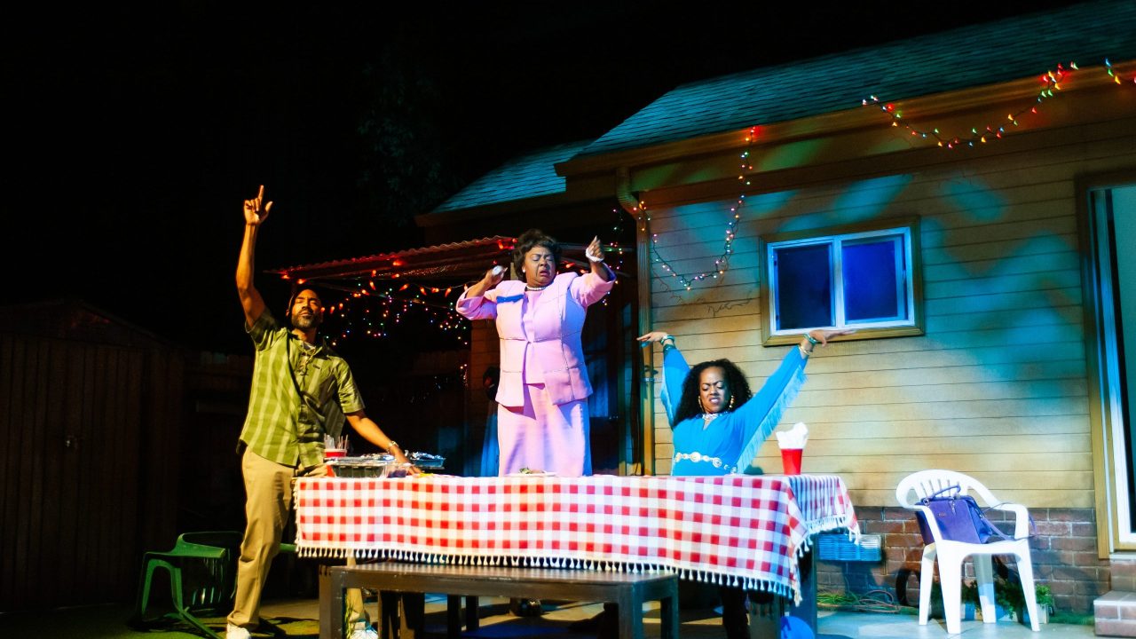 Rev (Ron Chapman), Rabby (Phaedra Tillery-Boughton) and Tedra (Jenn Stephens) dance to the music in "Fat Ham," presented by San Francisco Playhouse March 20 - April 19. Rev (Ron Chapman), Rabby (Phaedra Tillery-Boughton) and Tedra (Jenn Stephens) dance to the music in "Fat Ham," presented by San Francisco Playhouse March 20 - April 19.
