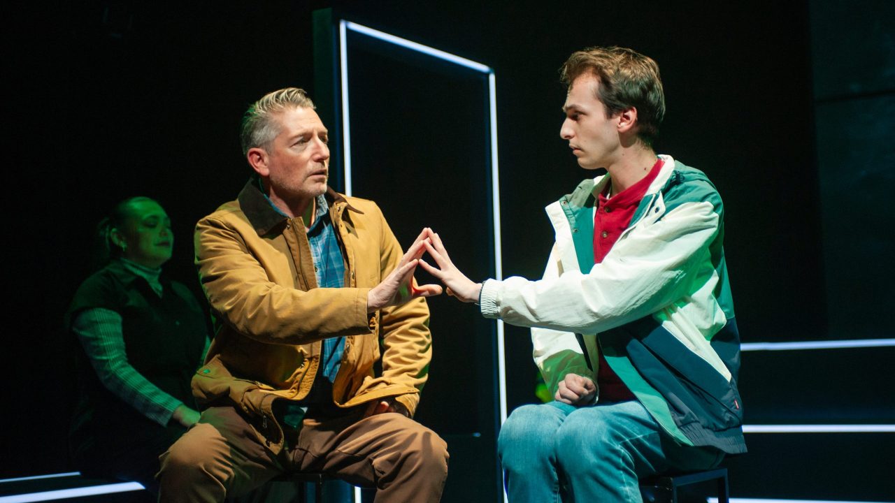 Ed (Mark P. Robinson) and son Christopher (Brendan Looney) struggle to connect in San Francisco Playhouse's "The Curious Incident of the Dog in the Night-Time," performing May 1 - June 21. Ed (Mark P. Robinson) and son Christopher (Brendan Looney) struggle to connect in San Francisco Playhouse's "The Curious Incident of the Dog in the Night-Time," performing May 1 - June 21.