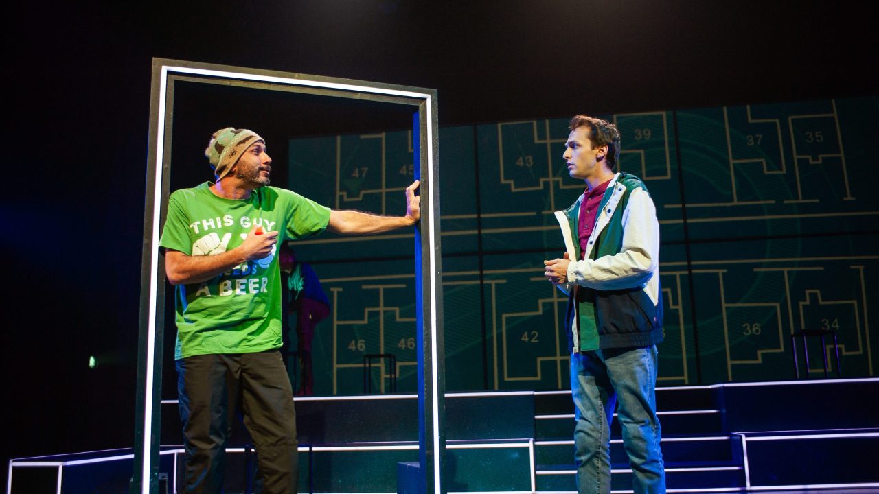 A neighbor (Wiley Naman Strasser) is interviewed by Christopher (Brendan Looney) in San Francisco Playhouse's "The Curious Incident of the Dog in the Night-Time," performing May 1 - June 21. A neighbor (Wiley Naman Strasser) is interviewed by Christopher (Brendan Looney) in San Francisco Playhouse's "The Curious Incident of the Dog in the Night-Time," performing May 1 - June 21.