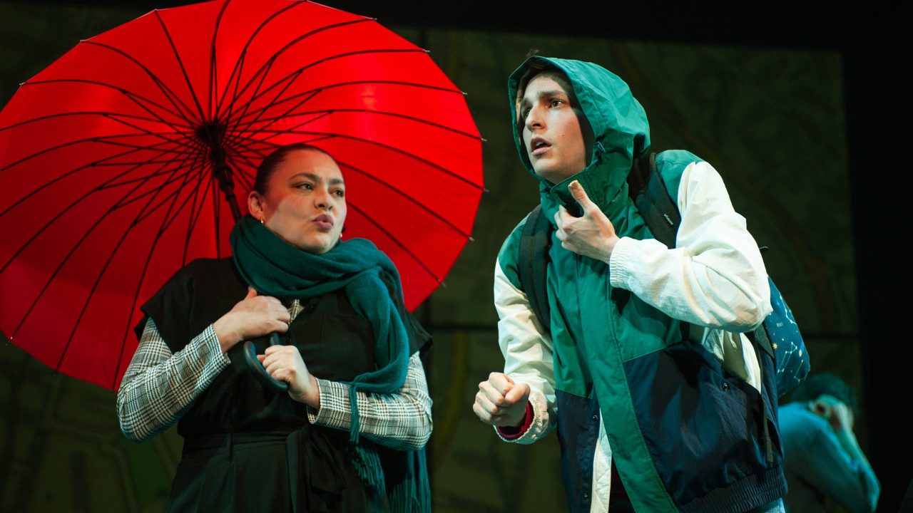 A stranger (Renee Rogoff) speaks with Christopher (Brendan Looney) in San Francisco Playhouse's "The Curious Incident of the Dog in the Night-Time," performing May 1 - June 21. A stranger (Renee Rogoff) speaks with Christopher (Brendan Looney) in San Francisco Playhouse's "The Curious Incident of the Dog in the Night-Time," performing May 1 - June 21.