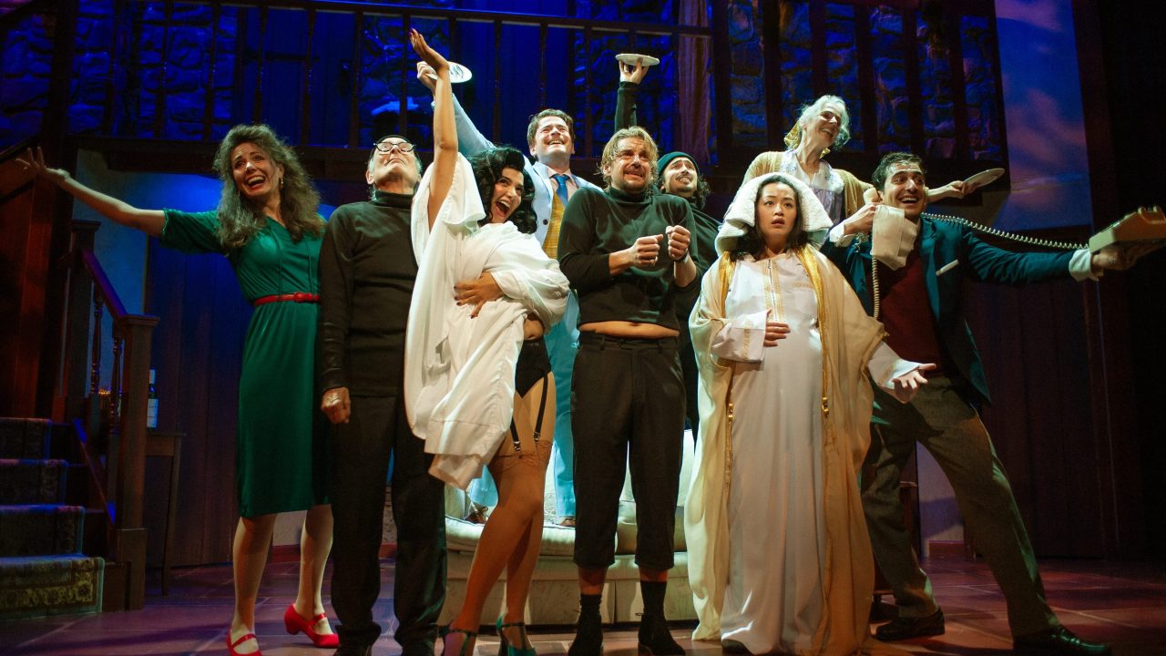The cast and crew (left to right: Liz Sklar, Louis Parnell, Sophia Alawi, Joe Ayers, Patrick Russell, Jamiel St. Rose, Vivienne Truong, Julie Eccles, and Nima Rakhshanifar) pose in San Francisco Playhouse's "Noises Off," performing September 25 - November 8. The cast and crew (left to right: Liz Sklar, Louis Parnell, Sophia Alawi, Joe Ayers, Patrick Russell, Jamiel St. Rose, Vivienne Truong, Julie Eccles, and Nima Rakhshanifar) pose in San Francisco Playhouse's "Noises Off," performing September 25 - November 8.