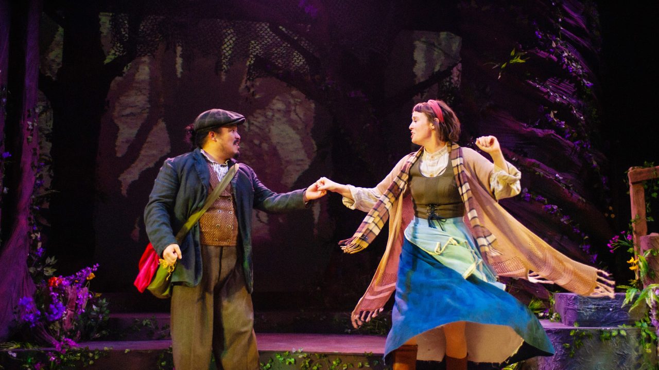 The Baker (Phil Wong) shares a moment with his wife (Ruby Day) in San Francisco Playhouse's "Into the Woods," performing November 20, 2025 - January 17, 2026.