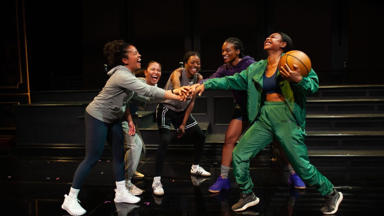 Camille Collaço, Emma Gardner, Santeon Brown, Paige Mayes, and Courtney Gabrielle Williams are the Lady Train high school basketball team in San Francisco Playhouse's "Flex," performing March 26 - May 2. Camille Collaço, Emma Gardner, Santeon Brown, Paige Mayes, and Courtney Gabrielle Williams are the Lady Train high school basketball team in San Francisco Playhouse's "Flex," performing March 26 - May 2.