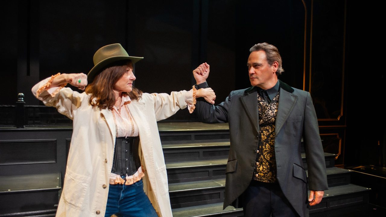 Susi Damilano is Van Helsing and Johnny Moreno is Dracula in San Francisco Playhouse's "Dracula: A Feminist Revenge Fantasy, Really," performing May 14 - June 27. Susi Damilano is Van Helsing and Johnny Moreno is Dracula in San Francisco Playhouse's "Dracula: A Feminist Revenge Fantasy, Really," performing May 14 - June 27.