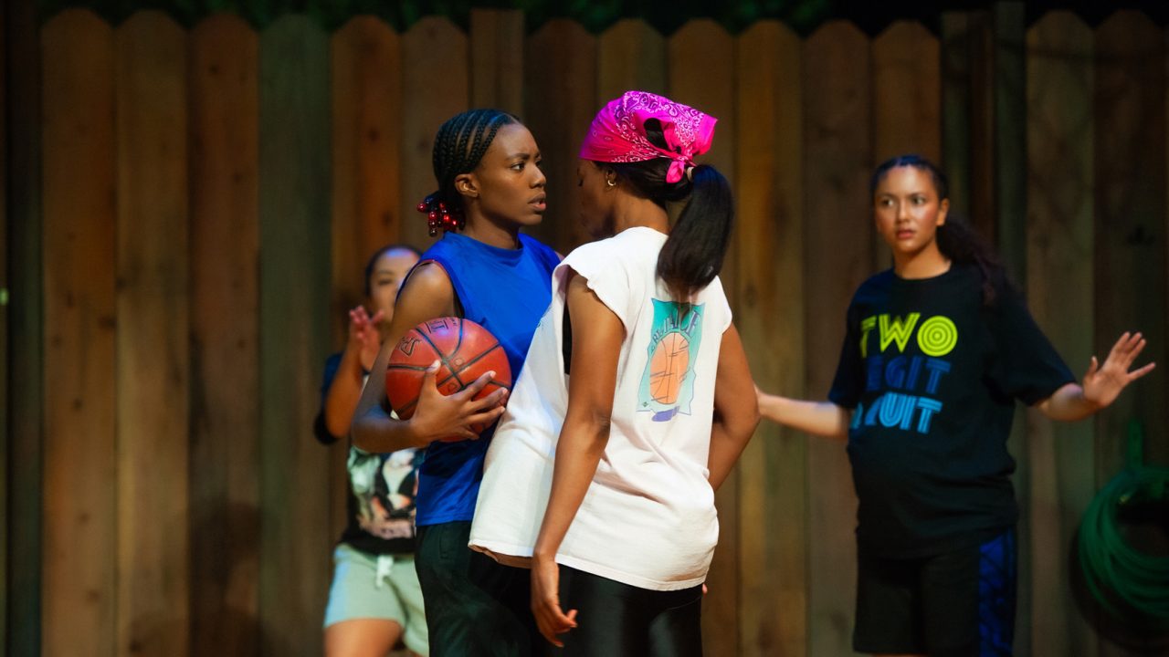 April (Camille Collaço) attempts to defuse tensions between Starra (Santeon Brown) and Sidney (Paige Mayes) as Cherise (Emma Gardner) watches in San Francisco Playhouse's "Flex," performing March 26 - May 2, 2026. April (Camille Collaço) attempts to defuse tensions between Starra (Santeon Brown) and Sidney (Paige Mayes) as Cherise (Emma Gardner) watches in San Francisco Playhouse's "Flex," performing March 26 - May 2, 2026.