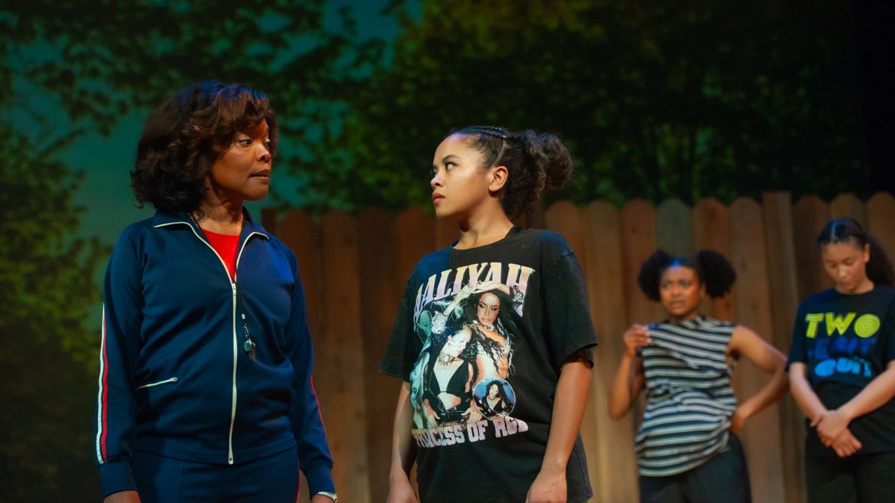 Coach Francine Pace (Halili Knox) confronts April (Camille Collaço) in San Francisco Playhouse's "Flex," performing March 26 - May 2, 2026.