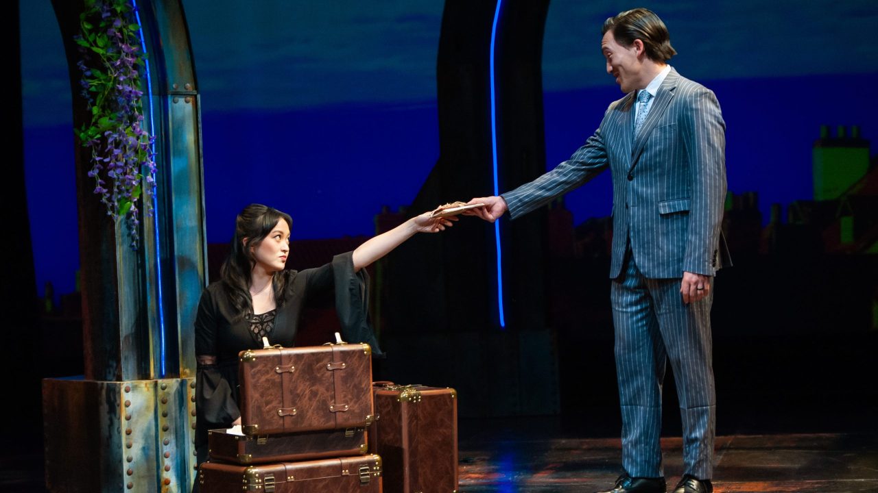 Mina (Sharon Shao) receives letters from her husband Jonathan (James Aaron Oh) in San Francisco Playhouse's "Dracula: A Feminist Revenge Fantasy, Really," performing May 14 - June 27.