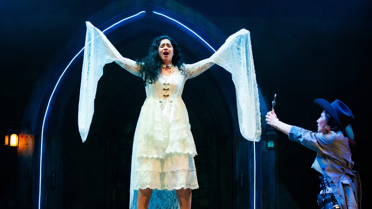 Lucy (Nemma Adeni) is rebuffed by Van Helsing (Susi Damilano) in San Francisco Playhouse's "Dracula: A Feminist Revenge Fantasy, Really," performing May 14 - June 27.