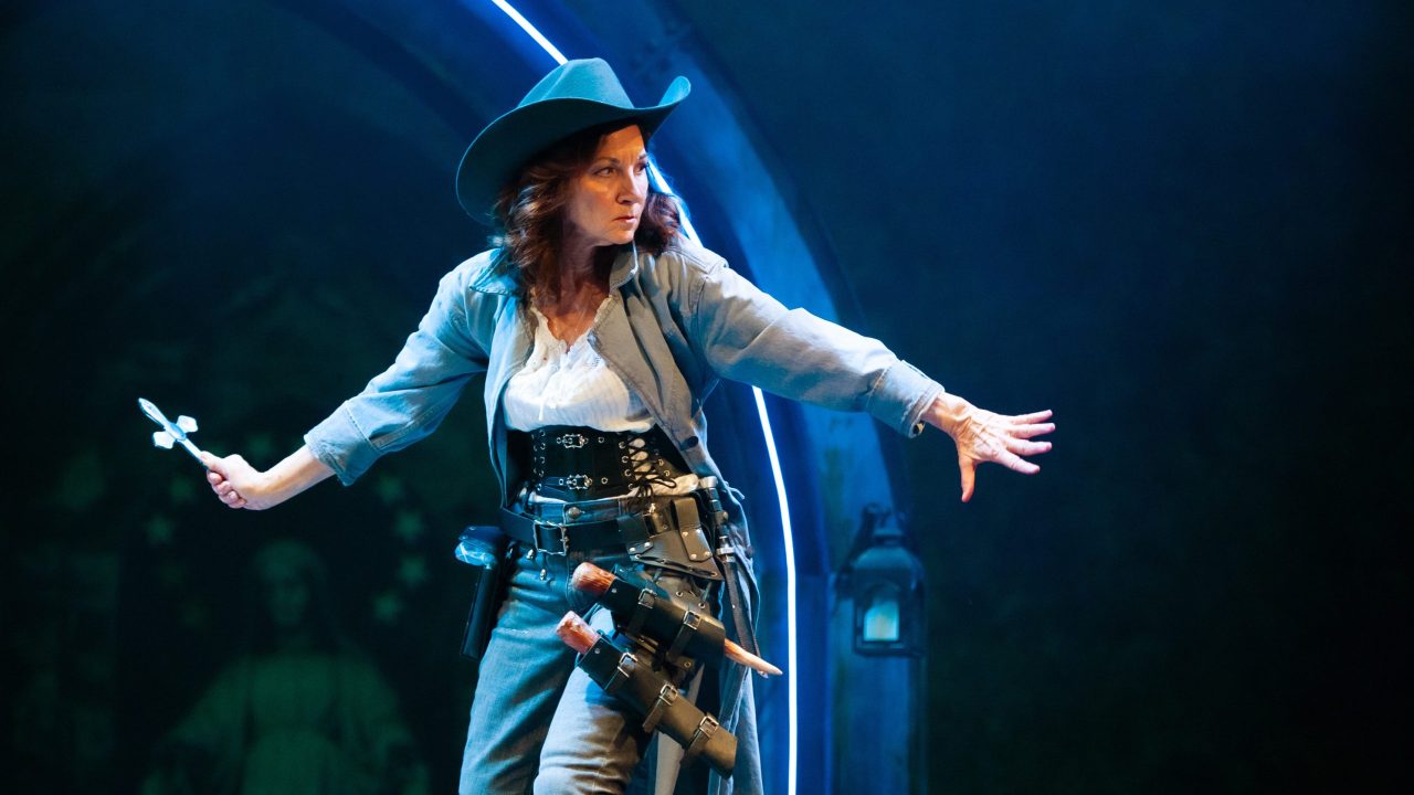 Susi Damilano as Doctor Van Helsing in San Francisco Playhouse's "Dracula: A Feminist Revenge Fantasy, Really," performing May 14 - June 27.