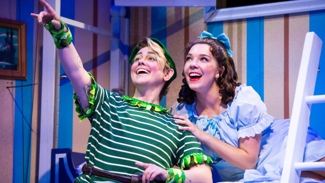 Ezra Reaves as Peter Pan and Maggie Mason as Wendy in San Francisco Playhouse's "Peter Pan Goes Wrong," performing September 26 - November 28.